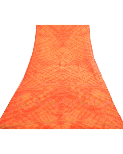 Sanskriti Vintage Leheria Sarees Pure Georgette Silk Printed Sari Craft Fabric, PRG-4650-Orange-Printed Floral Design-Pure Georgette Silk-17