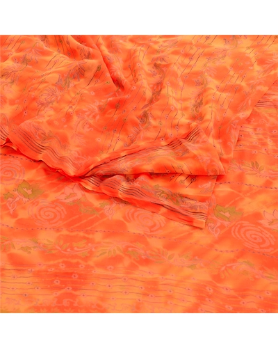 Sanskriti Vintage Leheria Sarees Pure Georgette Silk Printed Sari Craft Fabric, PRG-4650-Orange-Printed Floral Design-Pure Georgette Silk-18