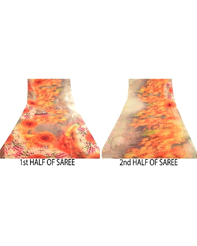 Sanskriti Vintage Sarees Orange Digital Printed Georgette Sari Soft Craft Fabric, PRG-4731-Orange-Digital Printed Floral Design-Poly Georgette-14