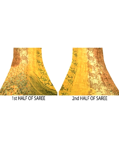 Sanskriti Vintage Sarees Digital Printed Blend Georgette Sari 5 Yd Craft Fabric, PRG-4736-Yellow-Digital Printed Floral Design-Blend Georgette-14