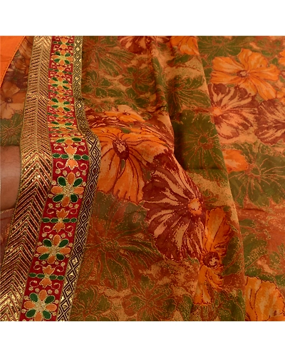 Sanskriti Vintage Multi Indian Sarees Blend Georgette Printed Sari Craft Fabric, PRG-4748-Multi-Printed Floral Design-Blend Georgette-13