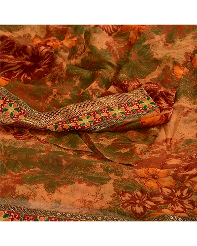Sanskriti Vintage Multi Indian Sarees Blend Georgette Printed Sari Craft Fabric, PRG-4748-Multi-Printed Floral Design-Blend Georgette-18