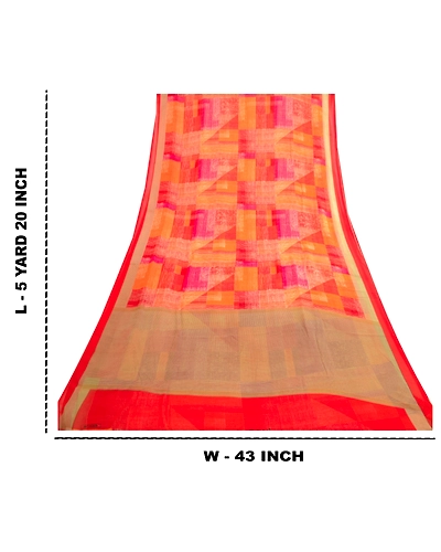 Sanskriti Vintage Indian Sari Georgette Printed Sarees Craft Floral 5 Yd Fabric, PRG-4824-Multi-Printed Floral Design-Poly Georgette-14