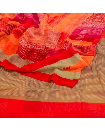 Sanskriti Vintage Indian Sari Georgette Printed Sarees Craft Floral 5 Yd Fabric, PRG-4824-Multi-Printed Floral Design-Poly Georgette-20
