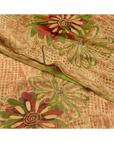 Sanskriti Vintage Brown Indian Sarees Chiffon Printed Sari Floral Craft Fabric, PRG-4828-Brown-Printed Floral Design-Poly Chiffon-10