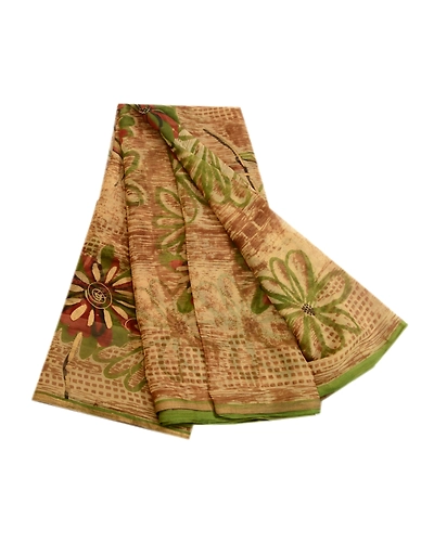 Sanskriti Vintage Brown Indian Sarees Chiffon Printed Sari Floral Craft Fabric, PRG-4828-Brown-Printed Floral Design-Poly Chiffon-11