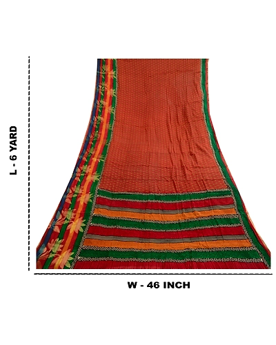 Sanskriti Vintage Dark Red Sarees Blend Georgette Printed Sari Craft Fabric, PRG-4858-Dark Red-Printed Floral Design-Blend Georgette-12