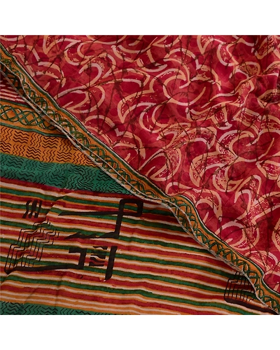 Sanskriti Vintage Red Indian Sarees Pure Georgette Silk Print Sari Craft Fabric, PRG-4860-Red-Printed Floral Design-Pure Georgette Silk-10