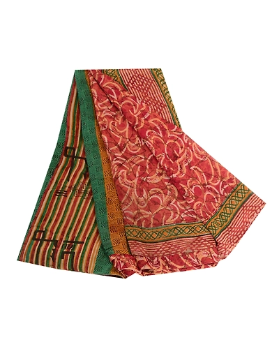 Sanskriti Vintage Red Indian Sarees Pure Georgette Silk Print Sari Craft Fabric, PRG-4860-Red-Printed Floral Design-Pure Georgette Silk-11