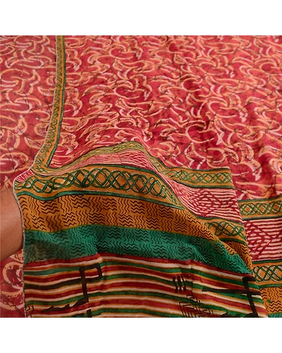 Sanskriti Vintage Red Indian Sarees Pure Georgette Silk Print Sari Craft Fabric, PRG-4860-Red-Printed Floral Design-Pure Georgette Silk-13