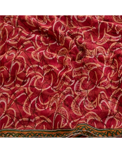Sanskriti Vintage Red Indian Sarees Pure Georgette Silk Print Sari Craft Fabric, PRG-4860-Red-Printed Floral Design-Pure Georgette Silk-15