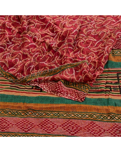 Sanskriti Vintage Red Indian Sarees Pure Georgette Silk Print Sari Craft Fabric, PRG-4860-Red-Printed Floral Design-Pure Georgette Silk-18