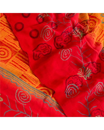 Sanskriti Vintage Yellow Sarees Pure Georgette Silk Printed Sari Craft Fabric, PRG-4969-Yellow-Printed Floral Design-Pure Georgette Silk-11