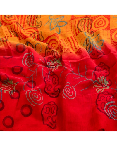 Sanskriti Vintage Yellow Sarees Pure Georgette Silk Printed Sari Craft Fabric, PRG-4969-Yellow-Printed Floral Design-Pure Georgette Silk-17