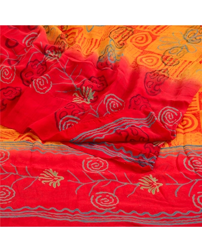 Sanskriti Vintage Yellow Sarees Pure Georgette Silk Printed Sari Craft Fabric, PRG-4969-Yellow-Printed Floral Design-Pure Georgette Silk-20
