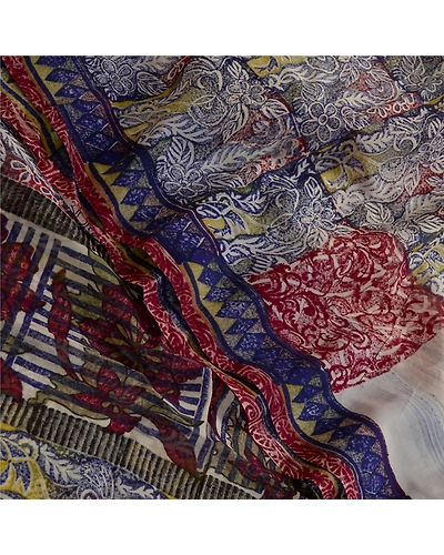 Sanskriti Vintage Blue Sarees Block Printed Blend Georgette Sari Craft Fabric, PRG-4970-Blue-Printed Floral Design-Blend Georgette-10