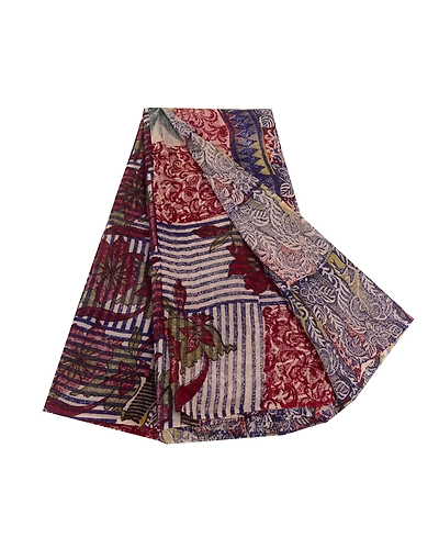 Sanskriti Vintage Blue Sarees Block Printed Blend Georgette Sari Craft Fabric, PRG-4970-Blue-Printed Floral Design-Blend Georgette-11