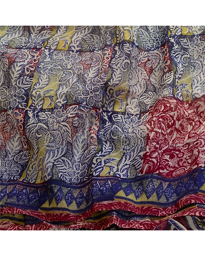 Sanskriti Vintage Blue Sarees Block Printed Blend Georgette Sari Craft Fabric, PRG-4970-Blue-Printed Floral Design-Blend Georgette-15