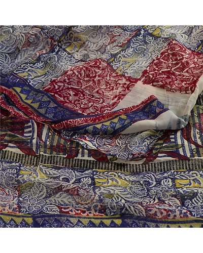 Sanskriti Vintage Blue Sarees Block Printed Blend Georgette Sari Craft Fabric, PRG-4970-Blue-Printed Floral Design-Blend Georgette-18