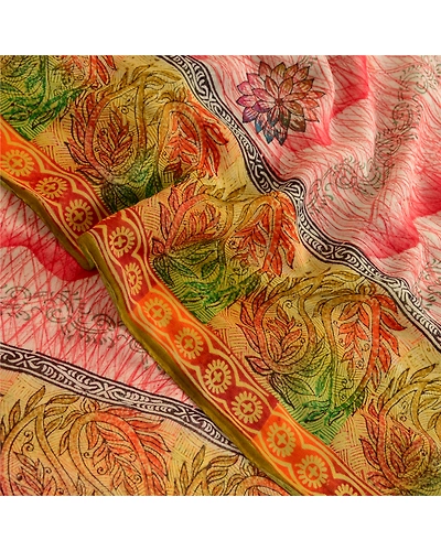 Sanskriti Vintage Sarees Indian Printed Blend Georgette Sari Craft 5 Yard Fabric, PRG-4999-Multi-Printed Floral Design-Blend Georgette-11