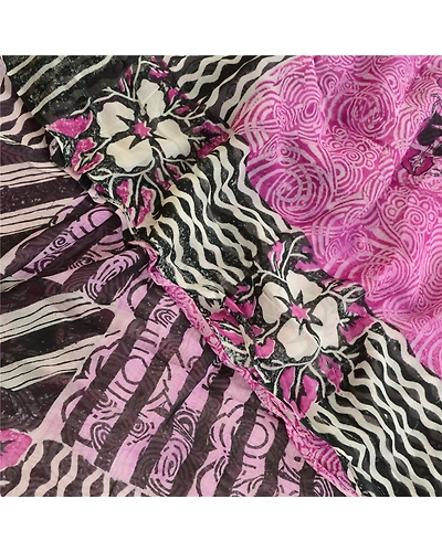 Sanskriti Vintage Sarees Purple Pure Georgette Silk Printed Sari Craft Fabric, PRG-516-Purple-Printed Floral Design-Pure Georgette Silk-10