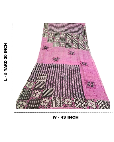 Sanskriti Vintage Sarees Purple Pure Georgette Silk Printed Sari Craft Fabric, PRG-516-Purple-Printed Floral Design-Pure Georgette Silk-12