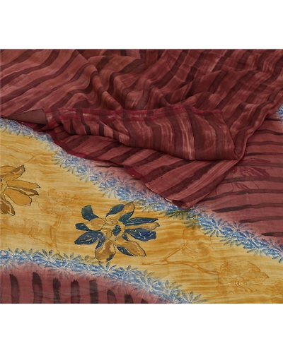 Sanskriti Vintage Sarees Pure Georgette Silk Printed Sari 5 Yd Craft Soft Fabric, PRG-5169-Brown-Printed Floral Design-Pure Georgette Silk-8