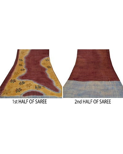 Sanskriti Vintage Sarees Pure Georgette Silk Printed Sari 5 Yd Craft Soft Fabric, PRG-5169-Brown-Printed Floral Design-Pure Georgette Silk-10
