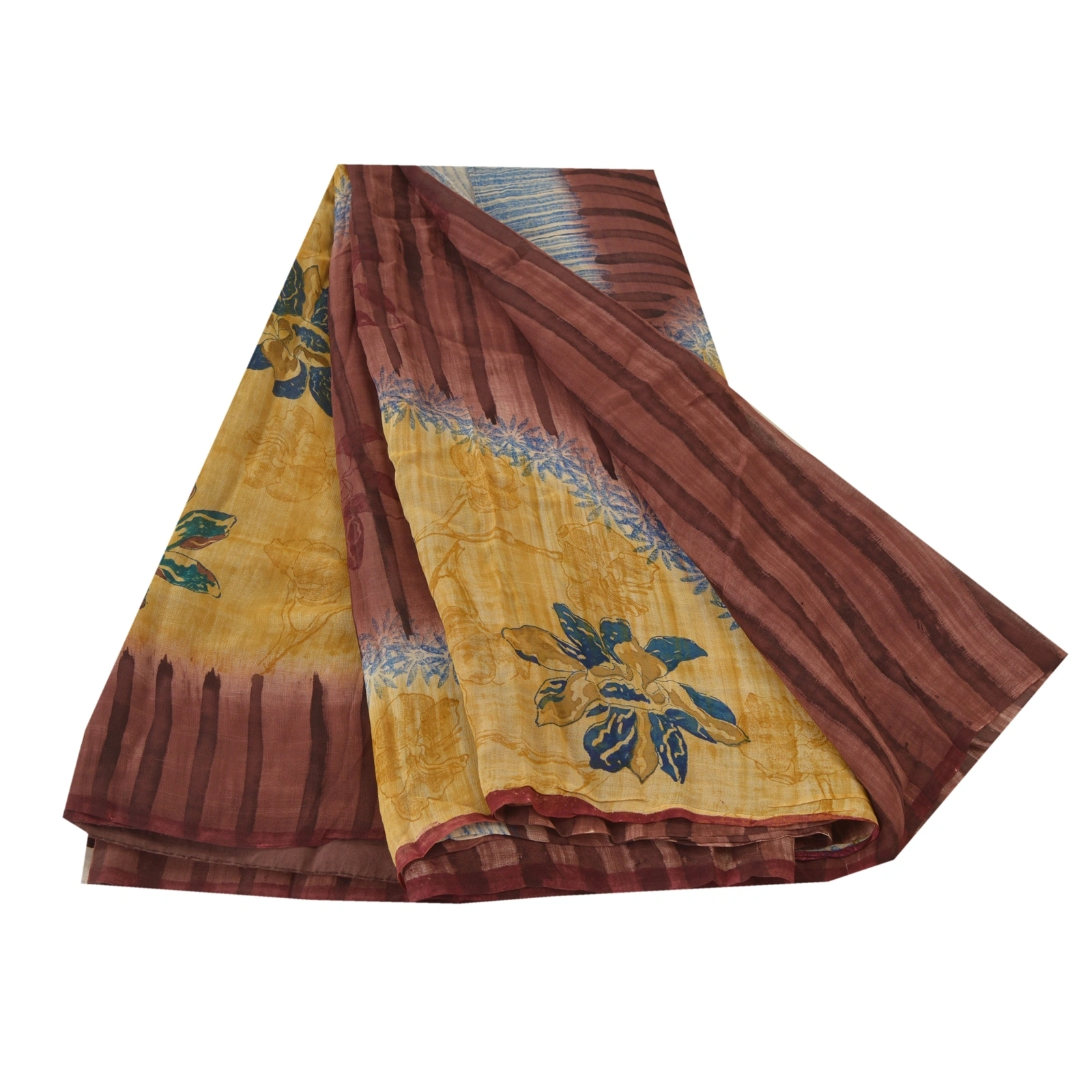 Sanskriti Vintage Sarees Pure Georgette Silk Printed Sari 5 Yd Craft Soft Fabric, PRG-5169-Brown-Printed Floral Design-Pure Georgette Silk-13