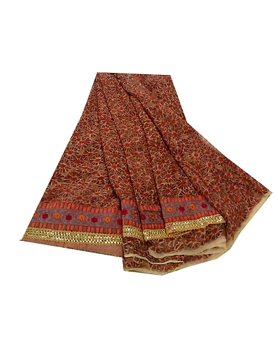 Sanskriit Vintage Red Sarees Blend Georgette Printed Indian Sari Craft Fabric, PRG-5328-Red-Printed Floral Design-Blend Georgette-13