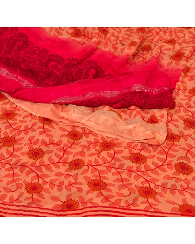 Sanskriti Vintage Peach Sarees Blend Georgette Printed Sari 5 Yd Craft Fabric, PRG-5362-Peach-Printed Floral Design-Blend Georgette-8