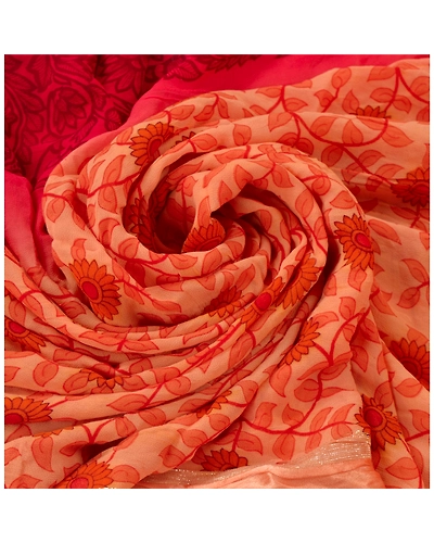 Sanskriti Vintage Peach Sarees Blend Georgette Printed Sari 5 Yd Craft Fabric, PRG-5362-Peach-Printed Floral Design-Blend Georgette-12