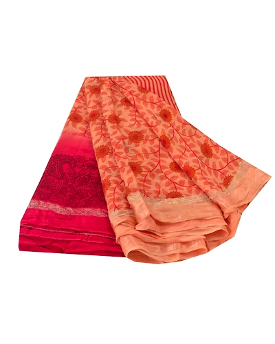 Sanskriti Vintage Peach Sarees Blend Georgette Printed Sari 5 Yd Craft Fabric, PRG-5362-Peach-Printed Floral Design-Blend Georgette-13