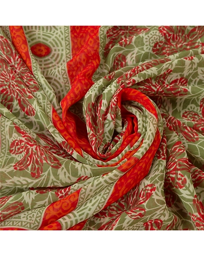 Sanskriti Vintage Green Indian Sari Georgette Printed Sarees Craft 5 Yard Fabric, PRG-5550-Green-Printed Floral Design-Georgette-12