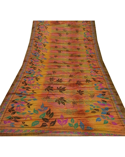 Sanskriti Vintage Saffron Indian Sari Printed Sarees Georgette Craft 5 Yd Fabric, PRG-5567-Saffron-Printed Floral Design-Georgette-14