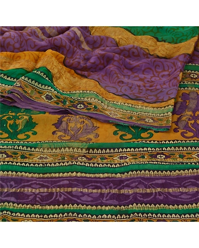 Sanskriti Vintage Sarees Pure Georgette Silk Printed Zari Work Sari Craft Fabric, PRG-5636-Multi-Printed Floral Design-Pure Georgette Silk-9