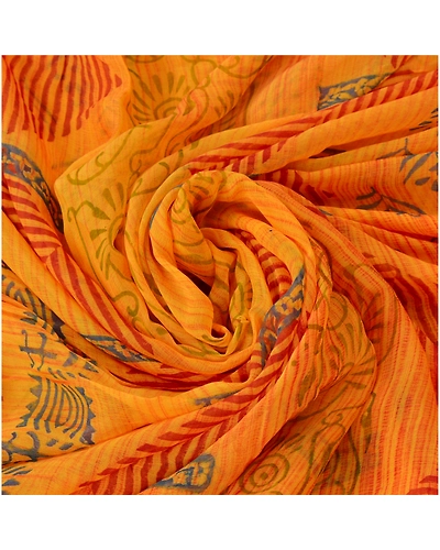 Sanskriti Vintage Yellow Sarees Blend Georgette Printed Sari 5 Yard Craft Fabric, PRG-5665-Yellow-Printed Floral Design-Blend Georgette-12