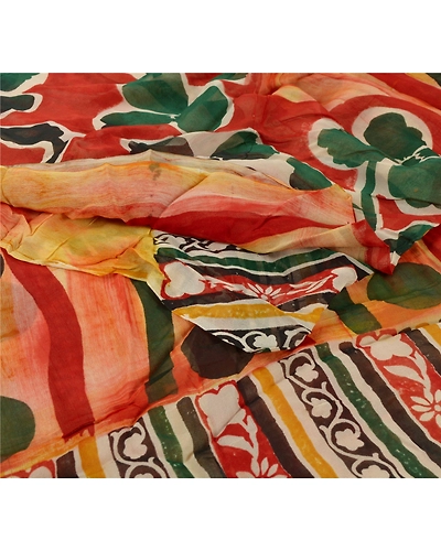 Sanskriti Vintage Digital Printed Peach Sarees Blend Georgette Sari Craft Fabric, PRG-5687-Peach-Printed Floral Design-Blend Georgette-8