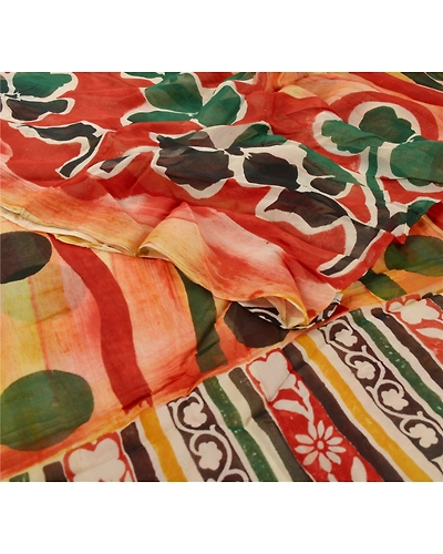 Sanskriti Vintage Digital Printed Peach Sarees Blend Georgette Sari Craft Fabric, PRG-5687-Peach-Printed Floral Design-Blend Georgette-9