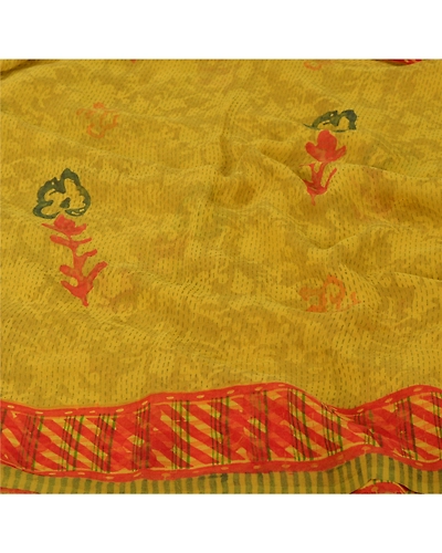 Sanskriti Vintage Green Sarees Pure Georgette Silk Printed Fabric Craft Sari, PRG-5706-Green-Printed Floral Design-Pure Georgette Silk-11