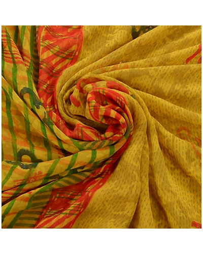 Sanskriti Vintage Green Sarees Pure Georgette Silk Printed Fabric Craft Sari, PRG-5706-Green-Printed Floral Design-Pure Georgette Silk-12