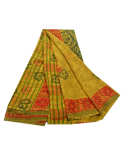 Sanskriti Vintage Green Sarees Pure Georgette Silk Printed Fabric Craft Sari, PRG-5706-Green-Printed Floral Design-Pure Georgette Silk-13