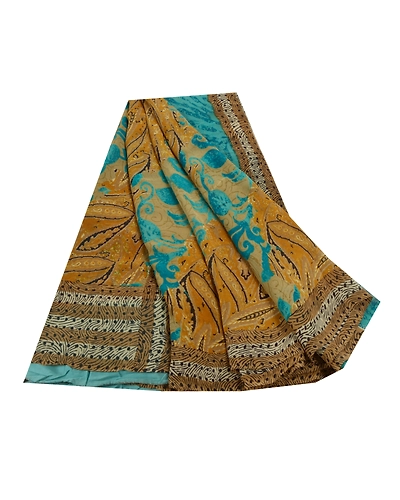 Sanskriti Vintage Green Printed Sarees Pure Georgette Silk Sari 5Yd Craft Fabric, PRG-5709-Green-Printed Floral Design-Pure Georgette Silk-13