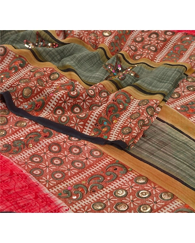 Sanskriti Vintage Sarees Bollywood Red Printed Sari Pure Georgette Silk Fabric, PRG-5794-Red-Printed Floral Design-Pure Georgette Silk-9
