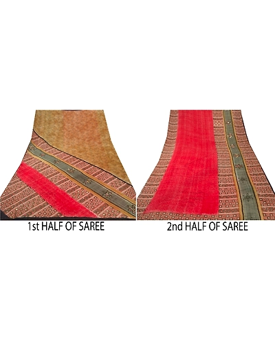 Sanskriti Vintage Sarees Bollywood Red Printed Sari Pure Georgette Silk Fabric, PRG-5794-Red-Printed Floral Design-Pure Georgette Silk-10