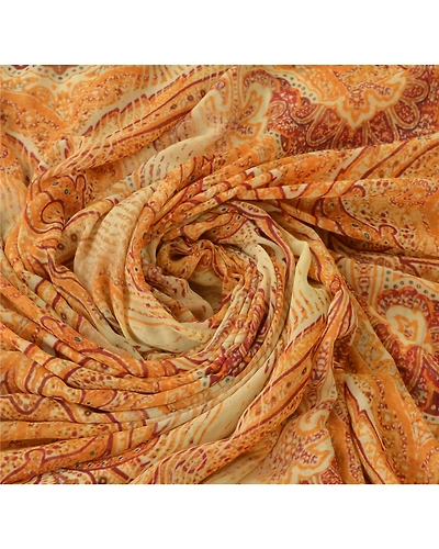 Sanskriti Vintage Cream Indian Sari Georgette Printed Sarees 5 Yard Craft Fabric, PRG-5814-Cream-Printed Floral Design-Georgette-12
