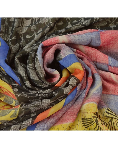 Sanskriti Vintage Sarees Pure Georgette Silk Printed Sari Craft 5 Yard Fabric, PRG-5828-Multi-Printed Floral Design-Pure Georgette Silk-12