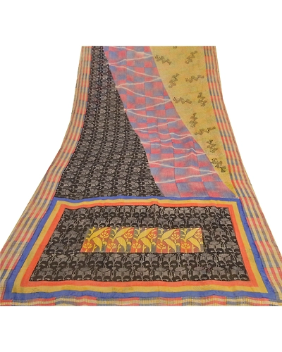 Sanskriti Vintage Sarees Pure Georgette Silk Printed Sari Craft 5 Yard Fabric, PRG-5828-Multi-Printed Floral Design-Pure Georgette Silk-14