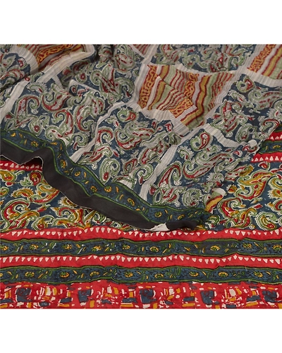 Sanskriti Vintage Indian Sari Pure Georgette Silk Printed Sarees Craft Fabric, PRG-5841-Multi-Printed Floral Design-Pure Georgette Silk-9