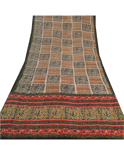 Sanskriti Vintage Indian Sari Pure Georgette Silk Printed Sarees Craft Fabric, PRG-5841-Multi-Printed Floral Design-Pure Georgette Silk-14